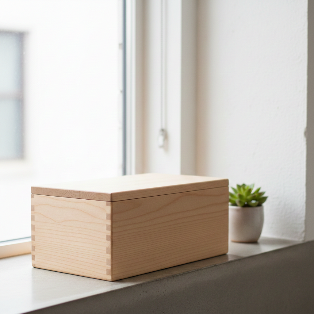 Käsinvalmistettu puinen säilytyslaatikko minimalistisella designilla
